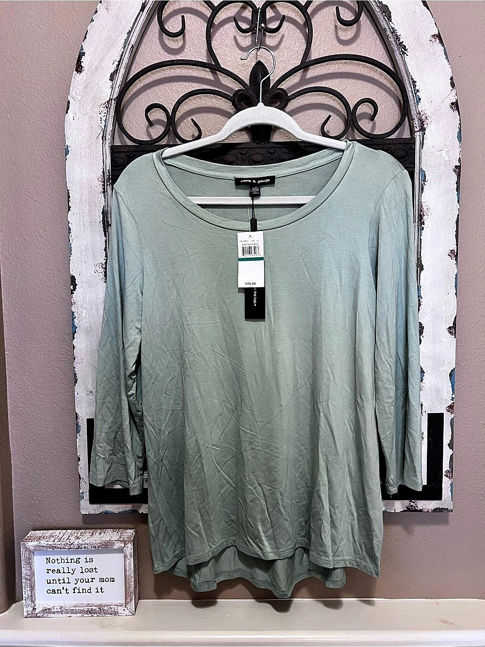 cable & gauge Long Sleeve Top in Green Size Medium NWT
